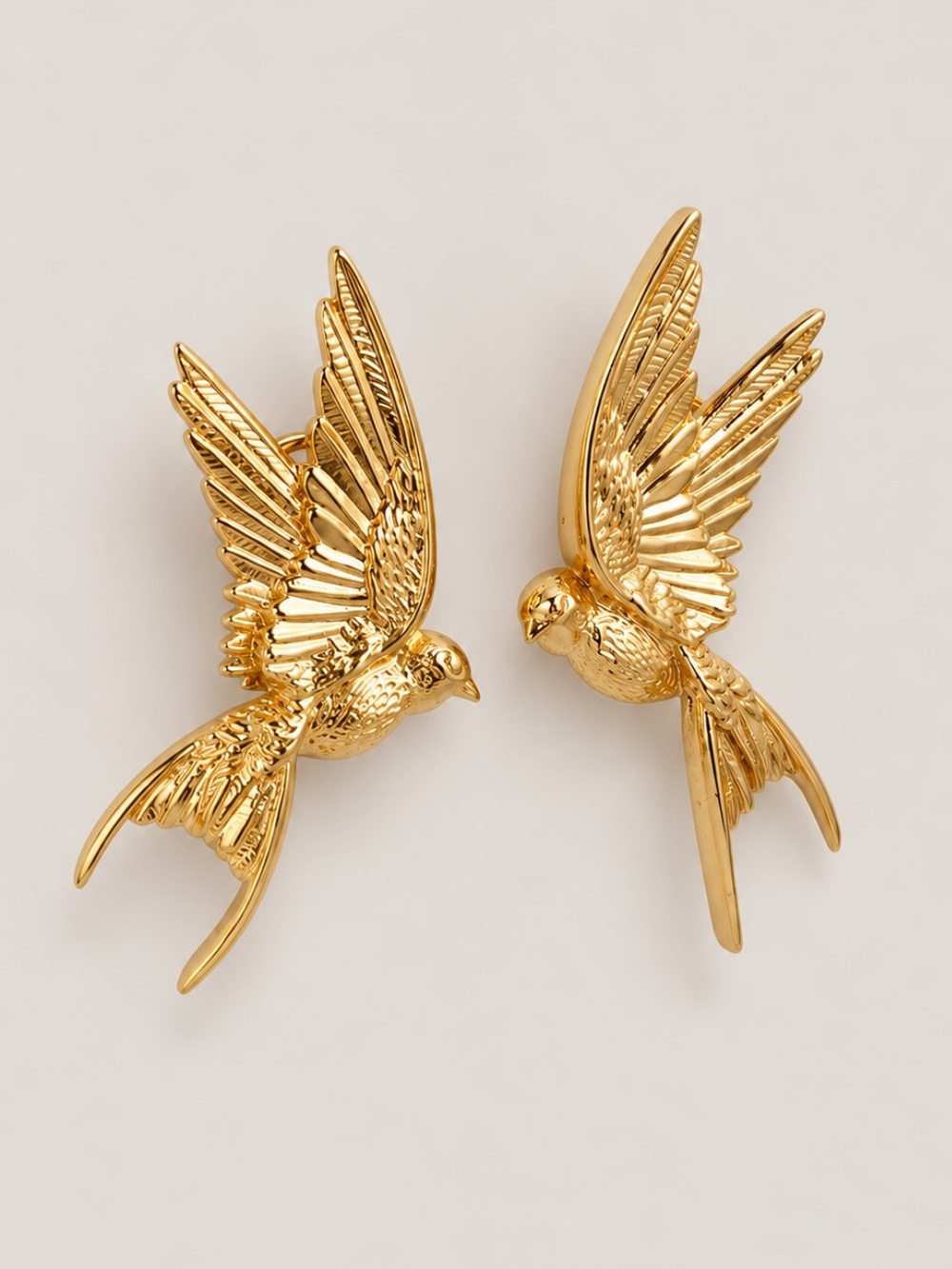 New! Gold Flying Swallow Bird Statement Earrings NWOT